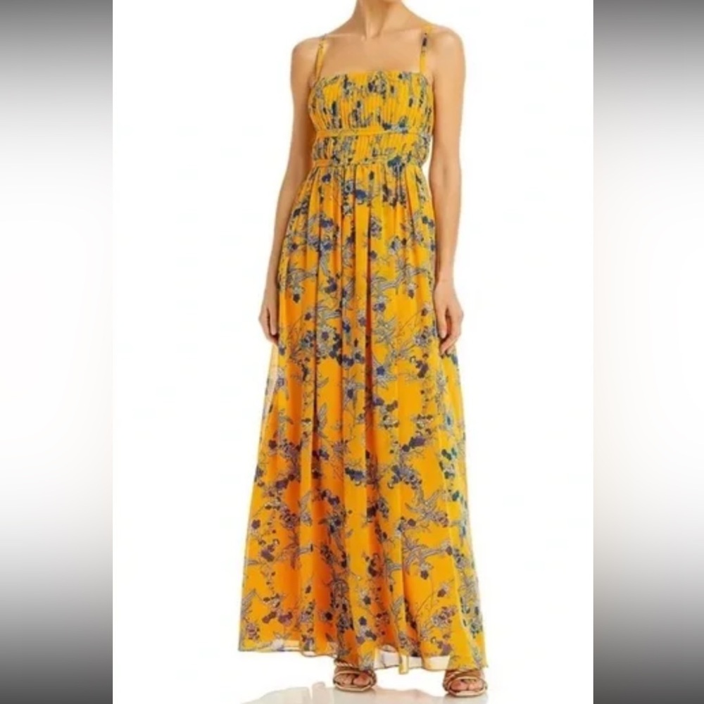 Aqua Floral Yellow Maxi Dress sz10